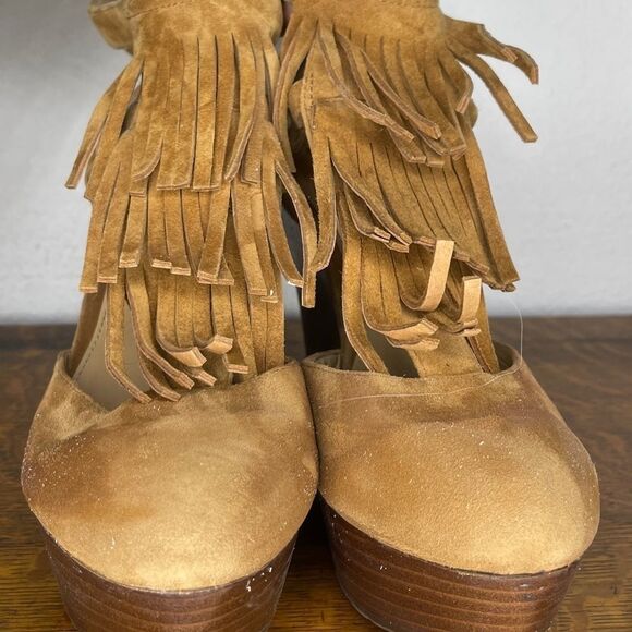 Elaine Turner Suede Wedge Heels Fringe - Picture 8 of 9